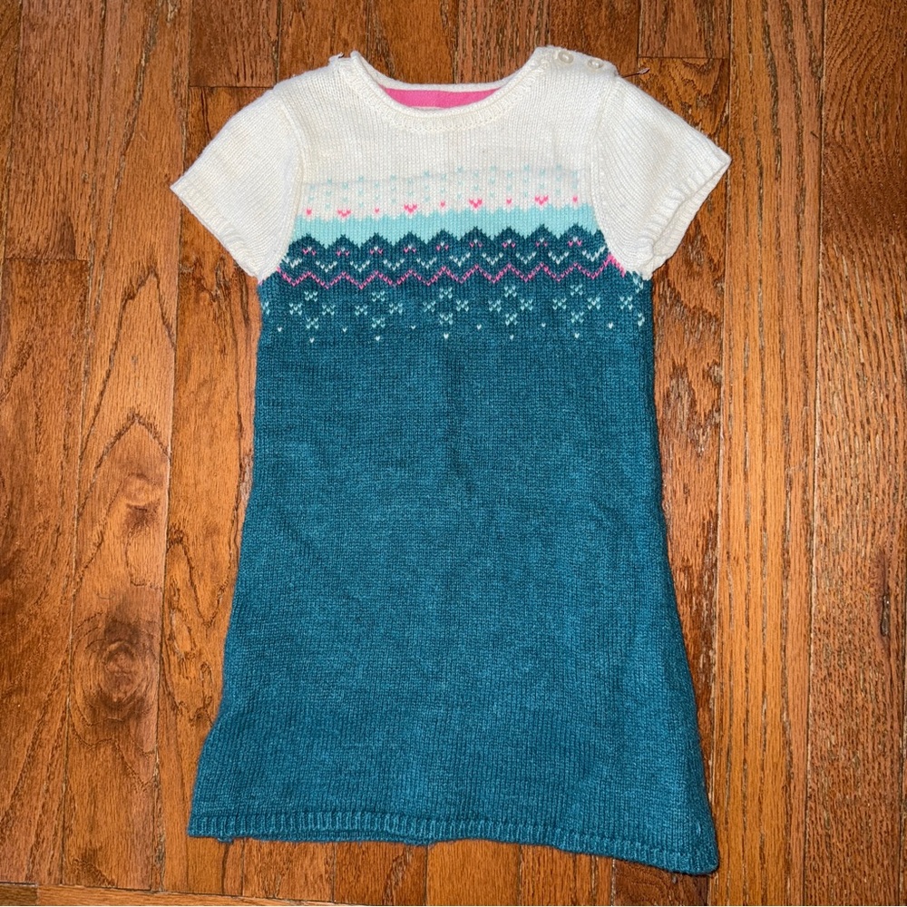 Y2K Obaibi Short Sleeve Knit Sweater Dress with Winter Accents, Size 18 Months